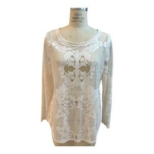 Cache Cream Lace Long Sleeve Top. Size XL